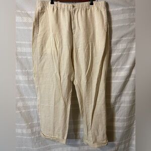 Tommy Bahama Relax Beige 100 Linen Elastic Waist Cuff Leg Women